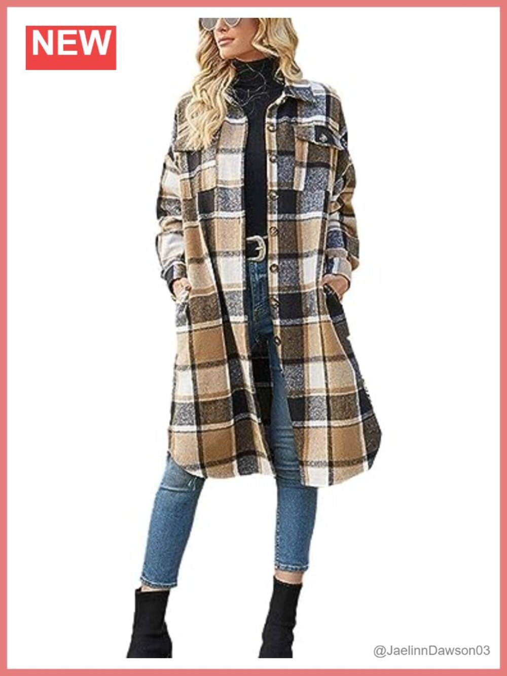Himosyber Womens Wool Blend Plaid Long Shacket Coat Button Up Pockets